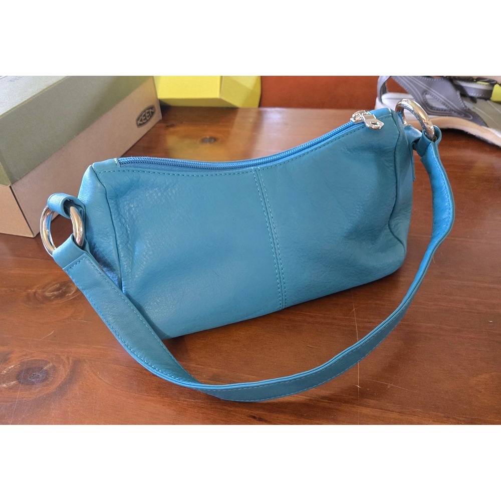 Wilsons Leather Maxima Chic Y2K Turquoise Blue  Leather Baguette Shoulder Bag
